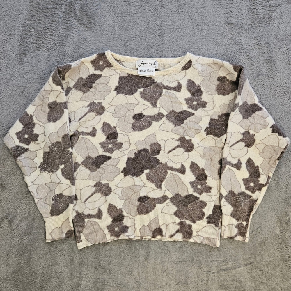 Jaymee Papell Neiman Marcus Vintage‎ Lambswool Angora Floral Sweater Cream M